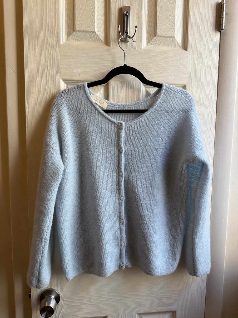 Sezane Pale Blue Button-Front Knit Cardigan